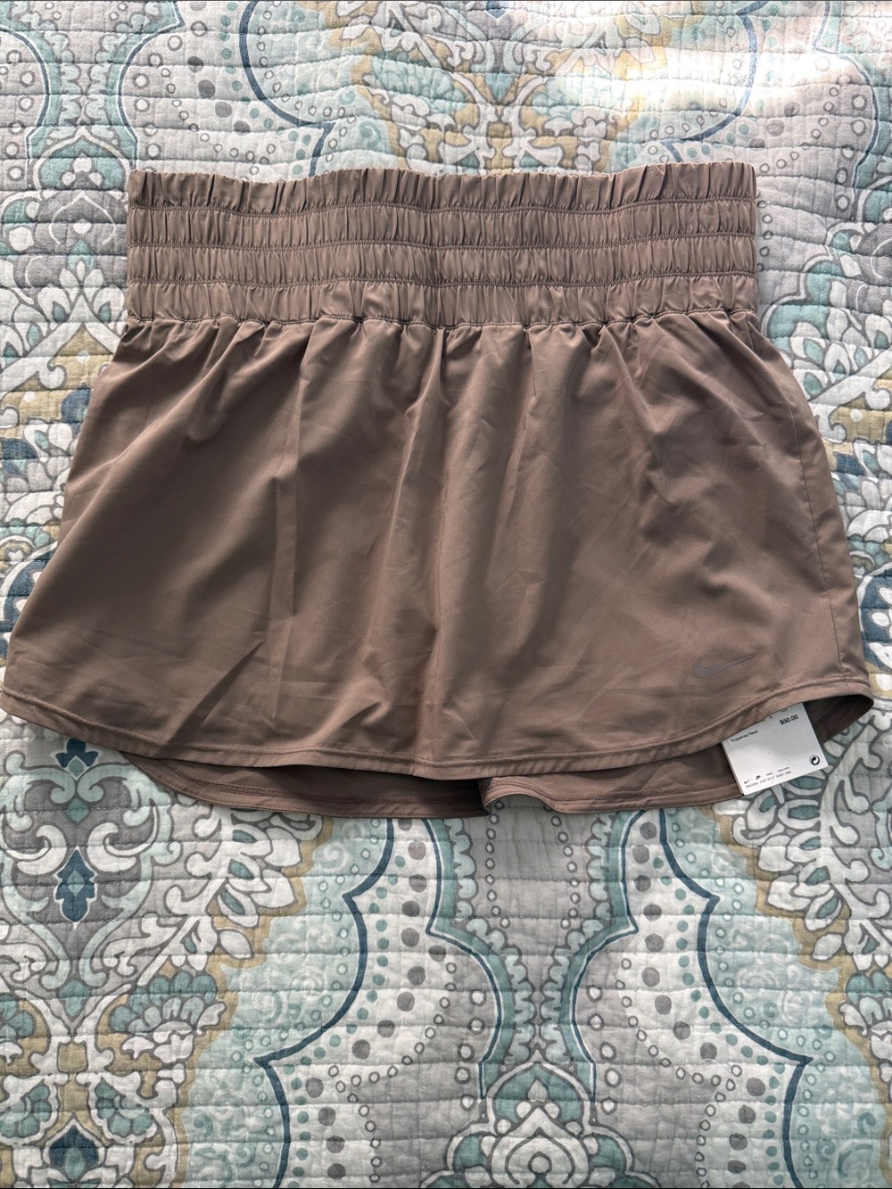Nike Smocked Waist Skort in Taupe Brown